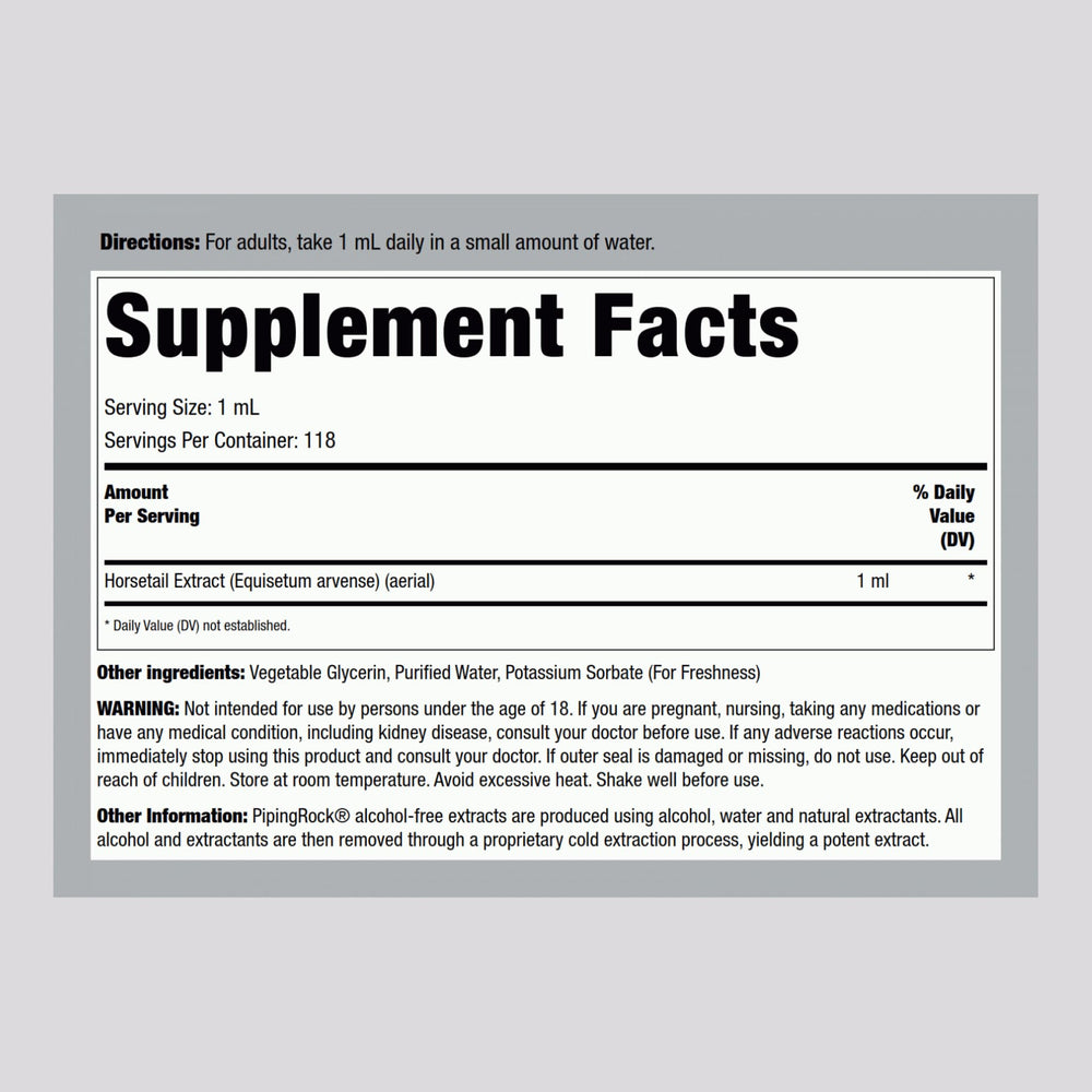 Close-up of Horsetail Extract label details