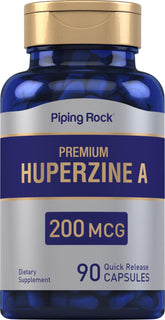 Piping Rock Huperzine A supplement bottle label showing 200 mcg per serving