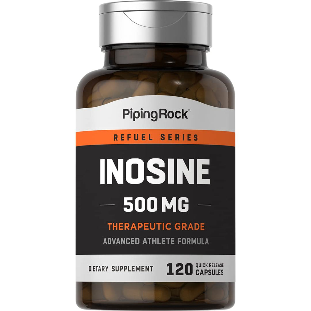 Piping Rock Inosine 500mg bottle front view supports daily wellness.