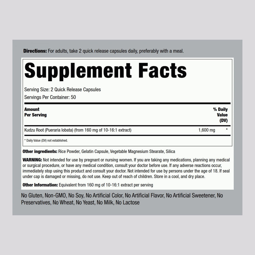 Close-up of Kudzu Root capsules quick-release form