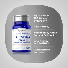 Front view of Piping Rock L-Methylfolate packaging