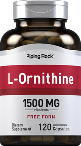 Piping Rock L-Ornithine supplement bottle displaying 1500 mg per serving