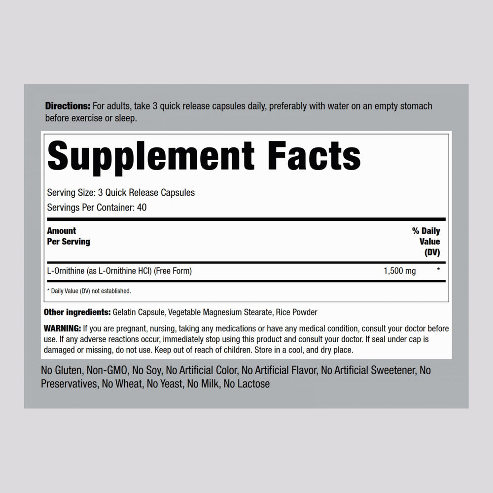 L-Ornithine capsules in a 120-count bottle