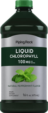 Front view of Piping Rock Liquid Chlorophyll 100mg Mint 16oz bottle