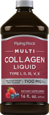 Bottle of Piping Rock Liquid Collagen 16 oz with fruit flavor label