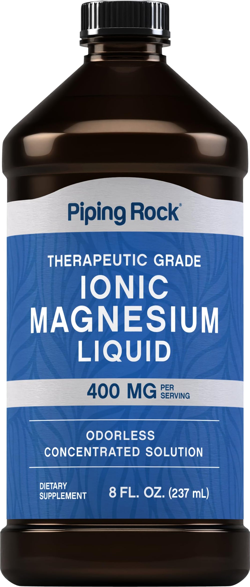 Piping Rock Liquid Ionic Magnesium bottle showing 400 mg per serving