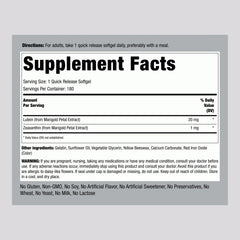 Close-up of 20mg lutein with zeaxanthin softgels