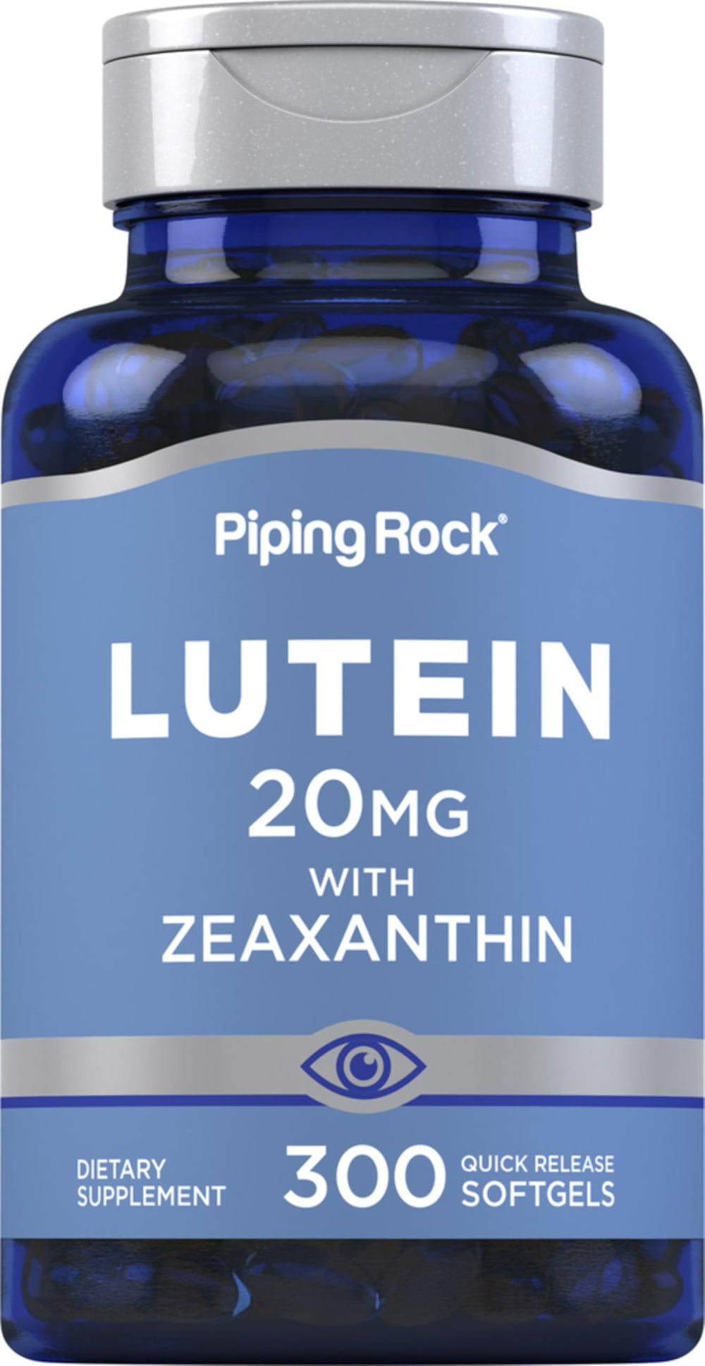 Hero image of Piping Rock Lutein and Zeaxanthin supplement bottle with 20 mg