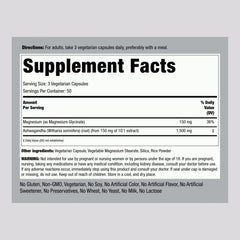 Piping Rock Magnesium Glycinate & Ashwagandha bottle with capsules side view