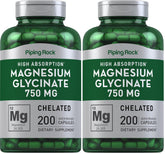 Piping Rock Magnesium Glycinate capsules 750 mg, 200-count, pack of 2