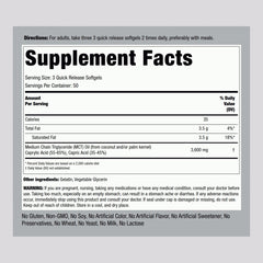 Back view of Piping Rock MCT Oil Softgel Capsules pack showing supplement facts