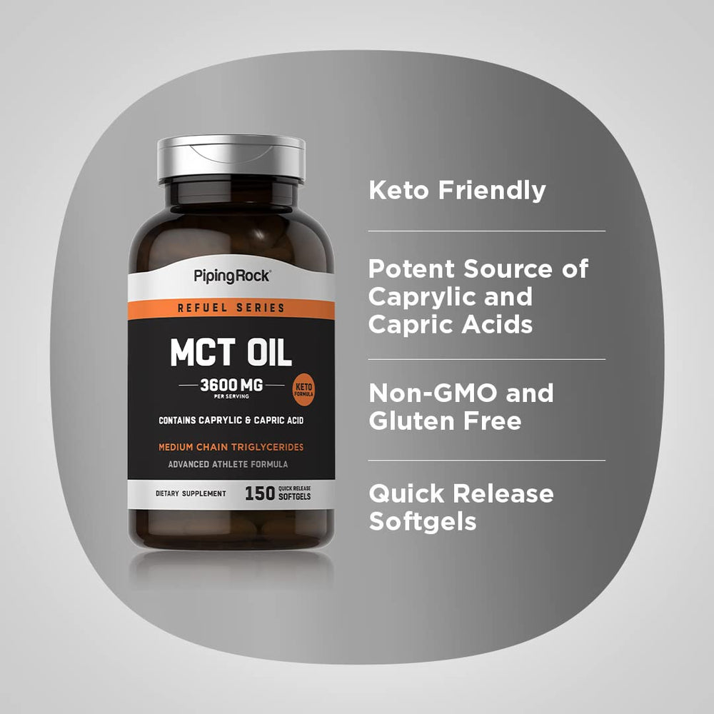 Usage and dosage information for Piping Rock MCT Oil Softgel Capsules