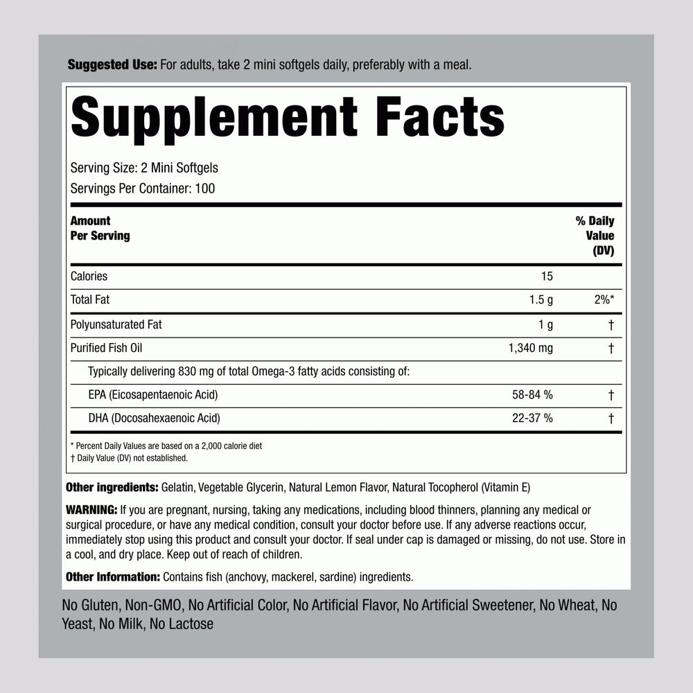 Close-up of mini Omega-3 softgels from Piping Rock