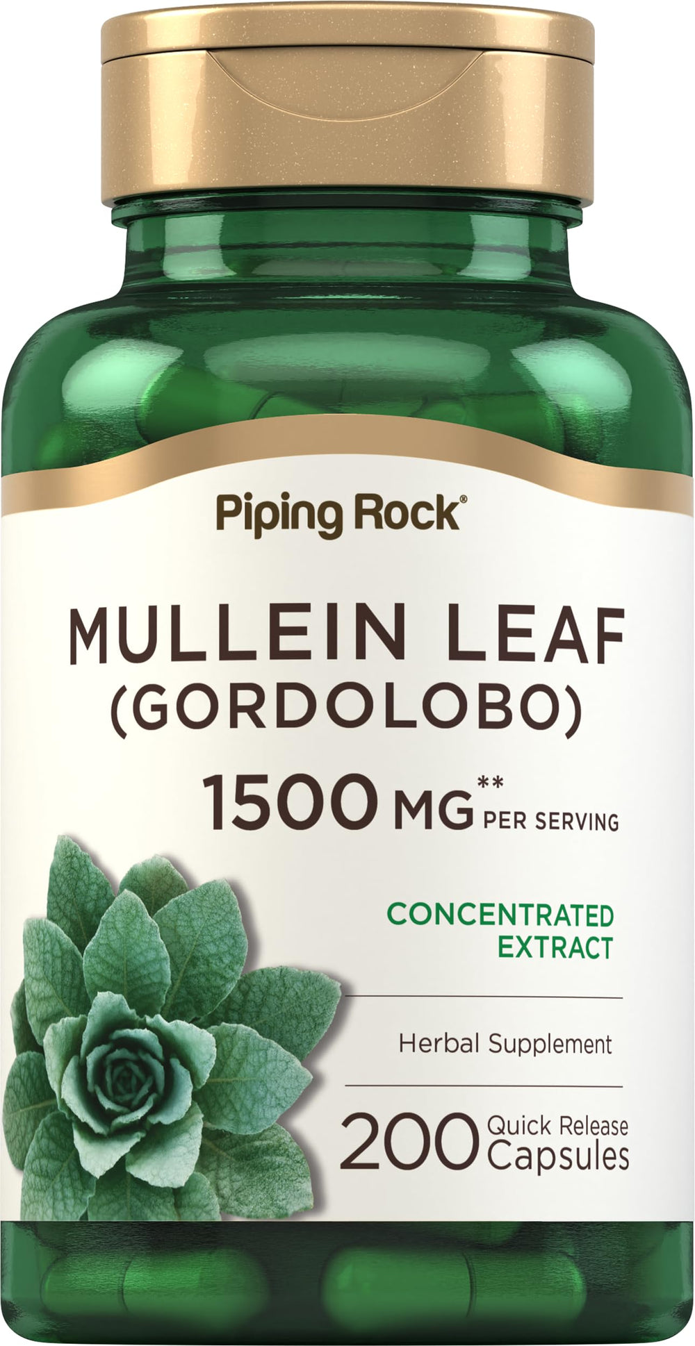 Bottle of Piping Rock Mullein Leaf Extract 1500 mg - 200 capsules