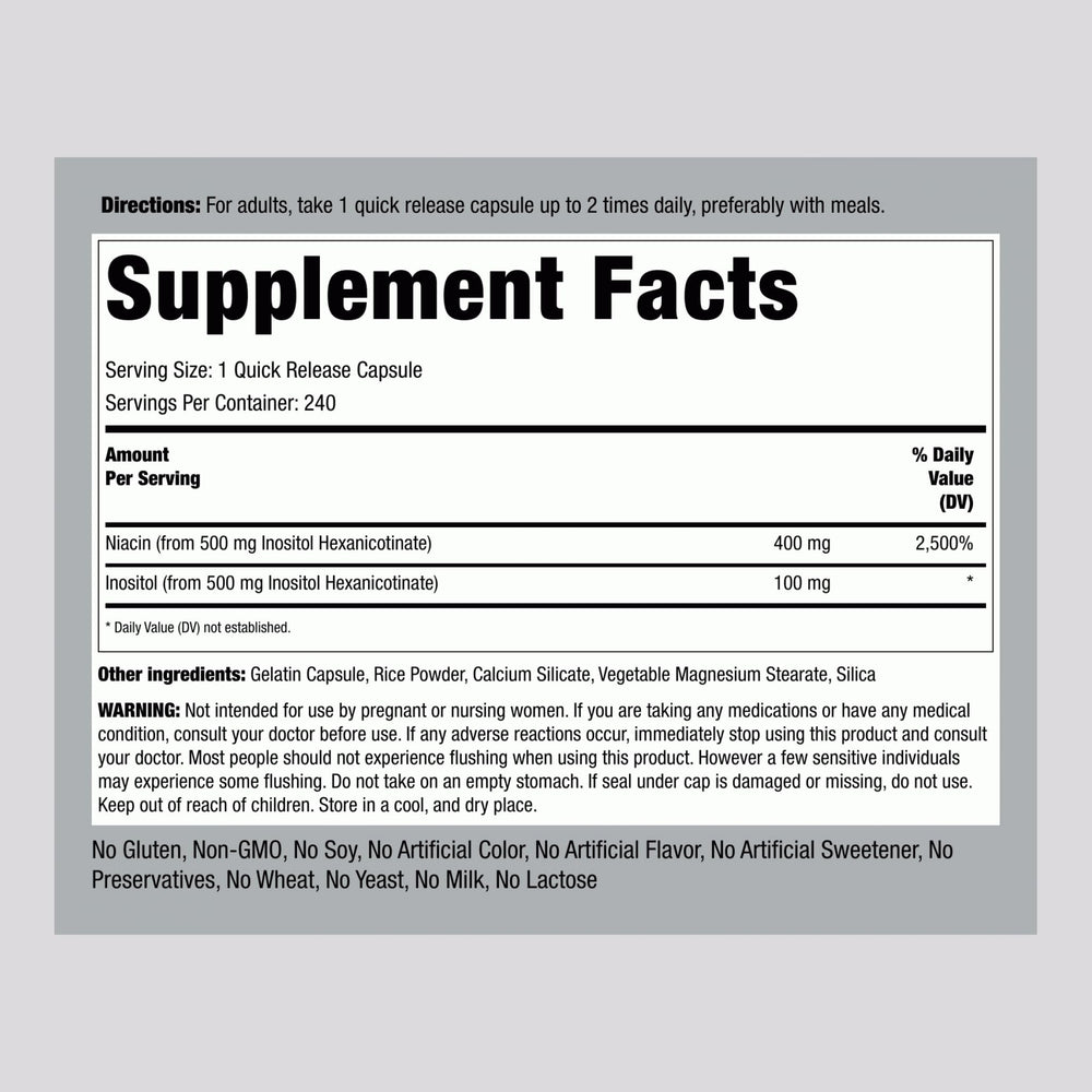 Front view of Piping Rock Niacin 500mg bottle with label