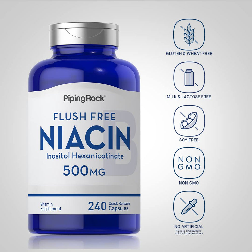 Niacin 500mg label close-up showing Vitamin B3 details