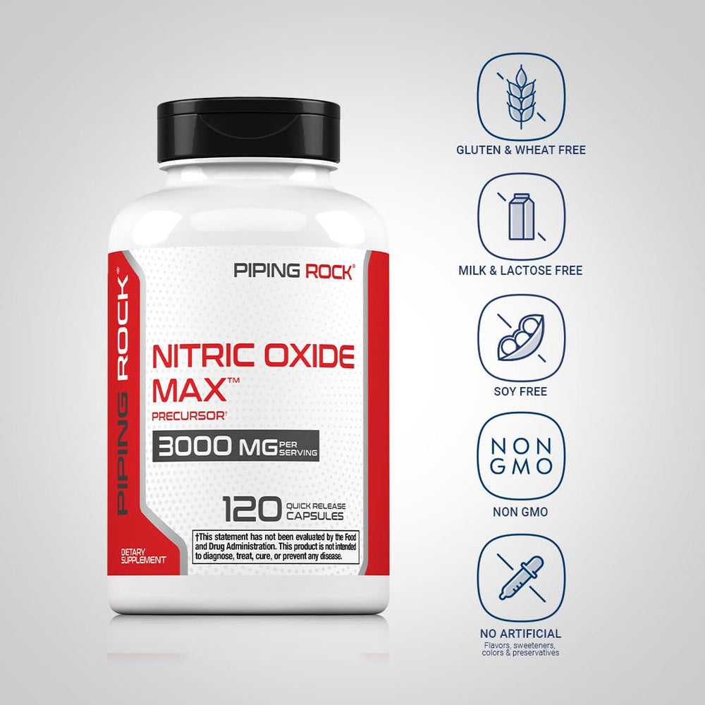 Piping Rock label shows L-arginine and L-citrulline blend.
