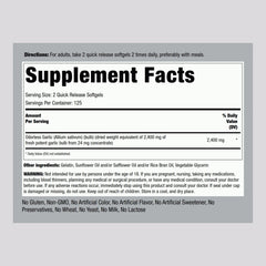 Garlic supplement bottle with product label close-up