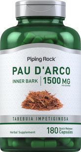 Piping Rock PAU D'Arco capsules 1500 mg per serving with 180 pills, inner bark