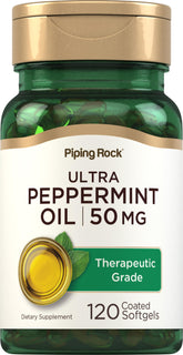 Bottle of Piping Rock Peppermint Oil Softgel Capsules with label