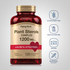 Piping Rock phytosterol complex label emphasizes Beta Sitosterol and other sterols for balanced nutrition.