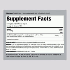 Close-up of Pine Bark Extract Capsules bottle label