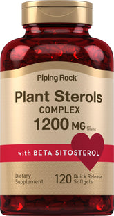 Piping Rock Plant Sterols bottle shows non-GMO gluten-free formulation for daily wellness.