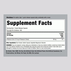 Potassium citrate supplement label featuring Non-GMO and gluten-free information
