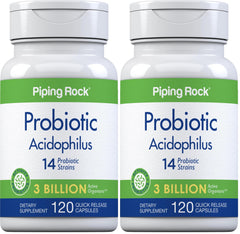 Piping Rock Probiotic Acidophilus bottle front supports daily digestive balance.