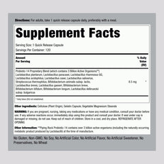 Piping Rock Probiotic Acidophilus bottle side view shows convenient quick-release capsules.