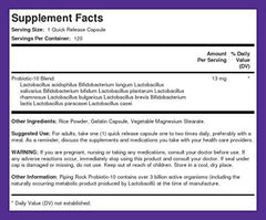 Piping Rock Probiotic Acidophilus bottle side view shows convenient quick-release capsules.