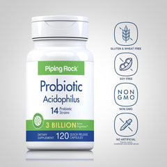 Piping Rock Probiotic Acidophilus pack-of-2-box emphasizes value and reliability.
