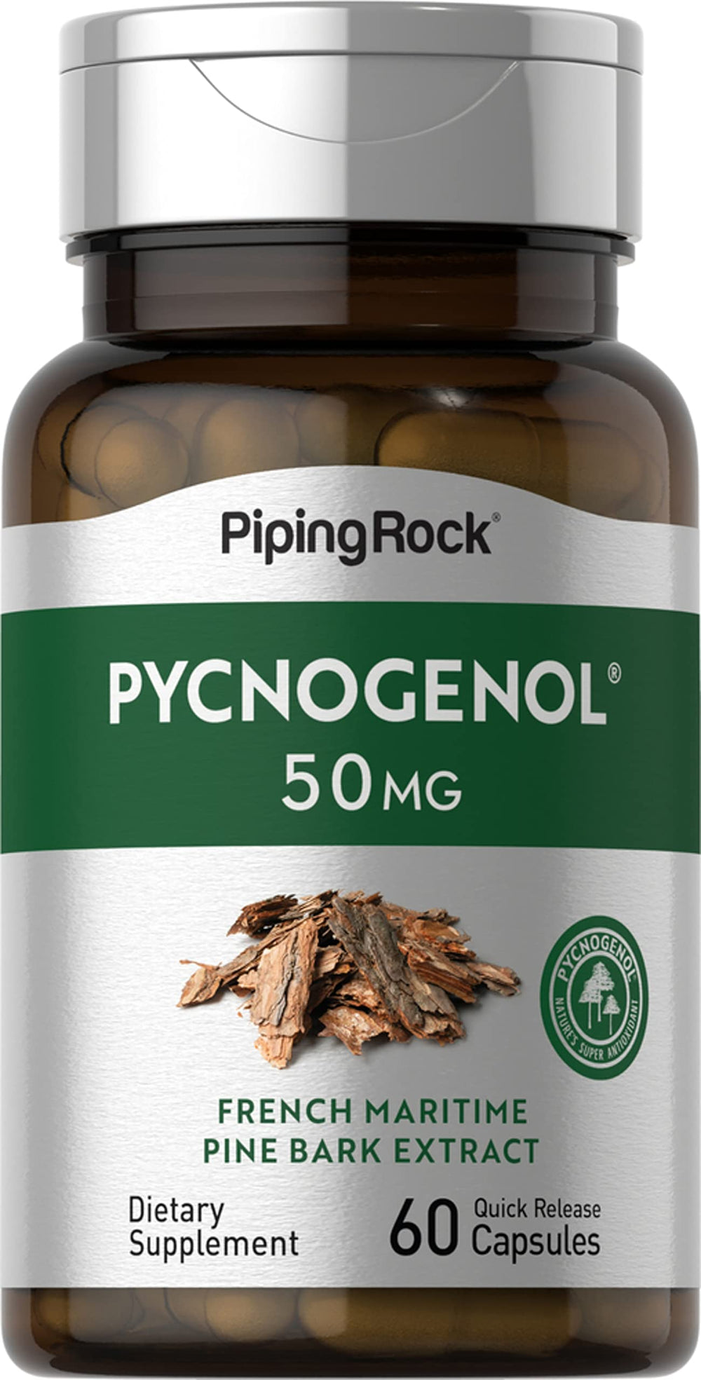 Front view of Piping Rock Pycnogenol 50 mg 60 capsules bottle