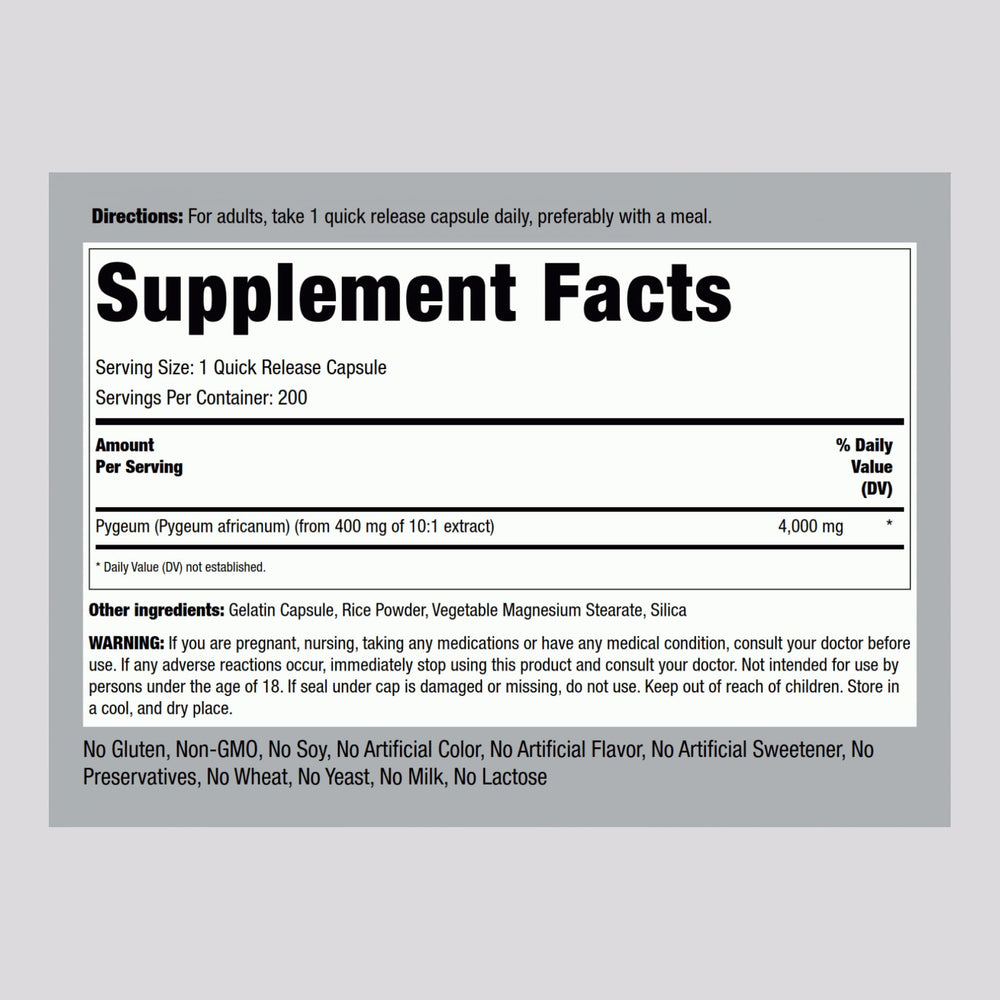 Close-up of Pygeum 4000 mg capsules
