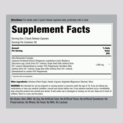 Label for Piping Rock Resveratrol Complex 1800 mg 180 capsules