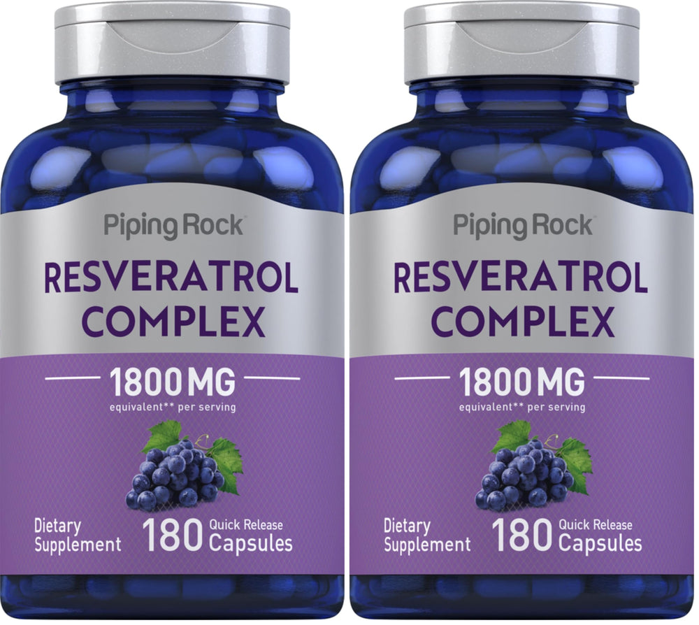 Piping Rock Resveratrol Complex bottle, 1800 mg per serving, 180 capsules, pack of 2