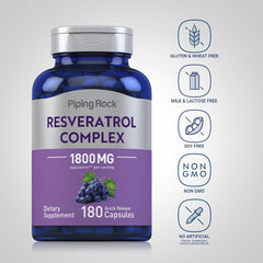 Piping Rock Resveratrol Complex capsules arranged beside the bottle