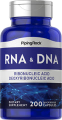 Piping Rock RNA DNA supplement bottle front shows non-GMO, gluten-free formula for daily wellness.