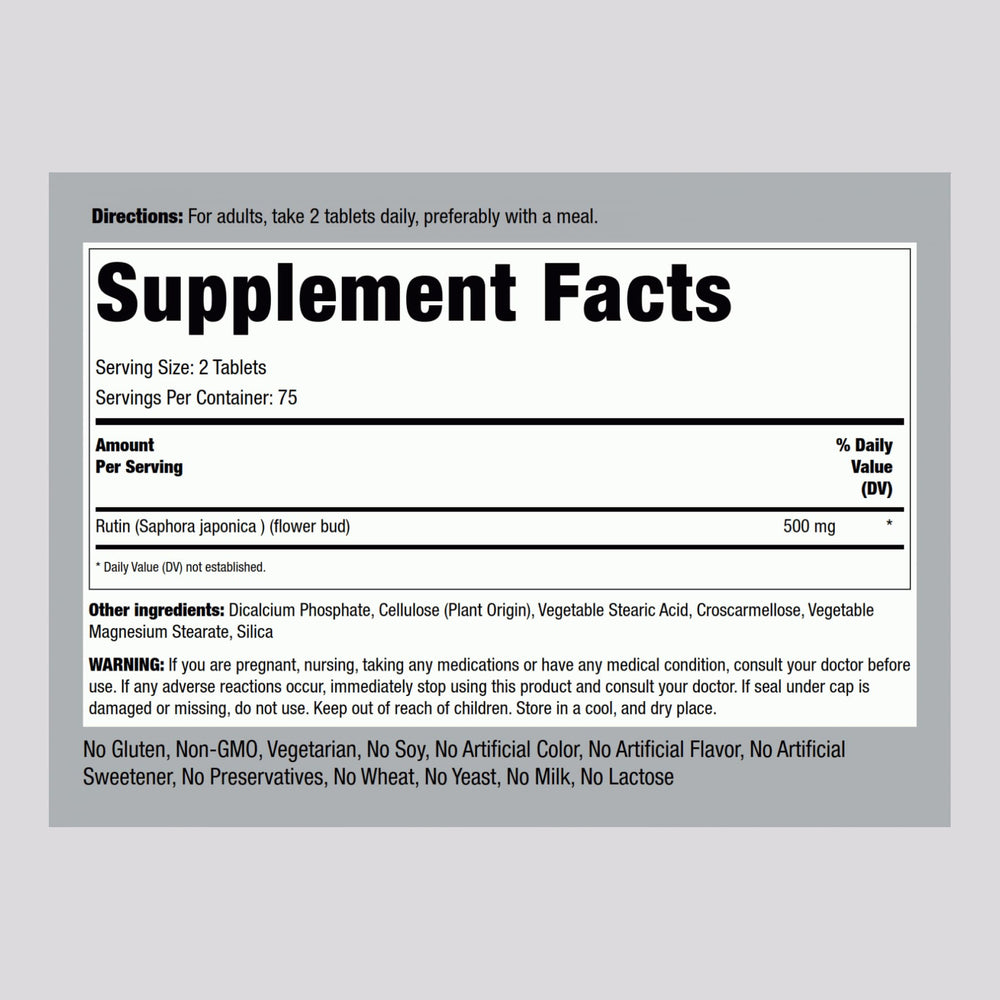 Close-up of Piping Rock Rutin 500mg label