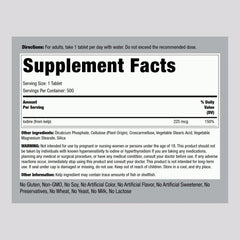 Nutrition label showing iodine content on Piping Rock bottle