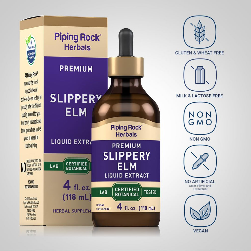 Close-up of ingredients for Slippery Elm Bark Liquid Drops