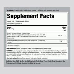 Front view of Piping Rock Turmeric Curcumin 1000mg bottle