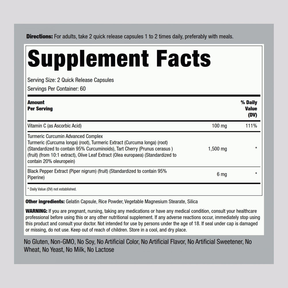 Label close-up showing standardized 95% curcuminoid extract