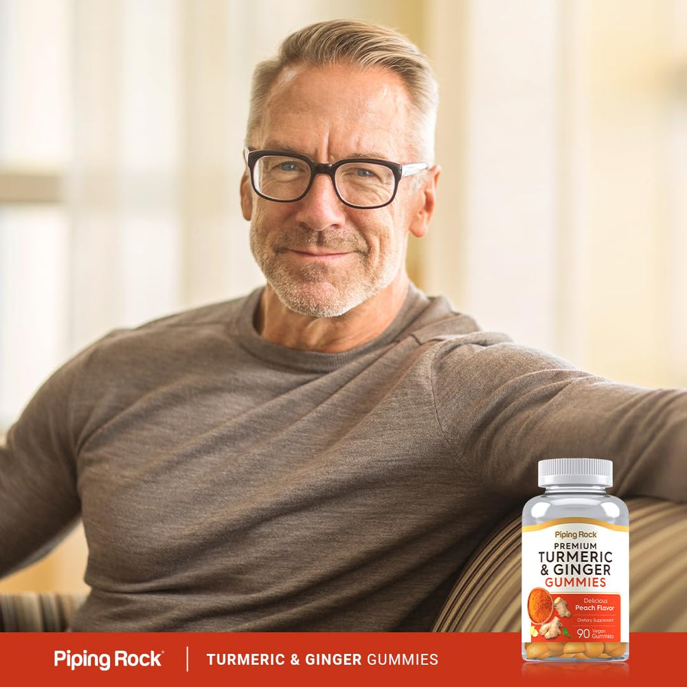 Front view of Piping Rock Turmeric & Ginger Gummies packaging