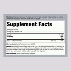 Vitamin A Liquid label showing 3,000 IU per serving