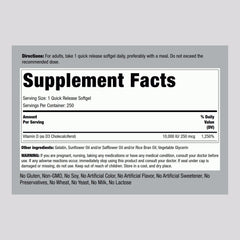 Label showing 10000 IU per serving on Vitamin D3 bottle