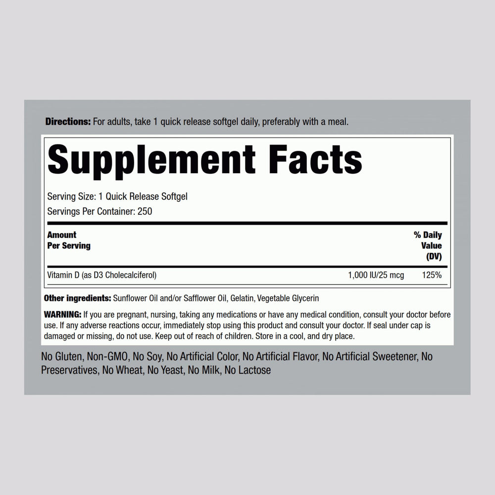 Back view of bottle showing supplement facts
