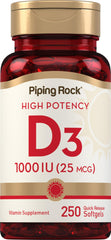 Front view of Piping Rock Vitamin D3 1000IU softgels bottle