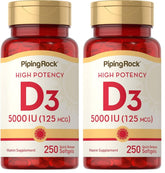 Piping Rock Vitamin D3 5000 IU softgels bottle for easy daily routine.