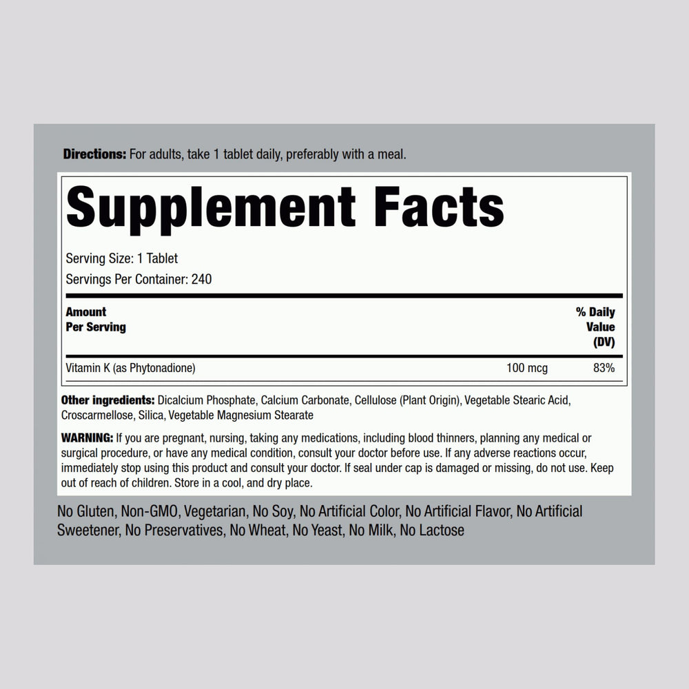 Piping Rock Vitamin K (Phytonadione) 240 tablets product image